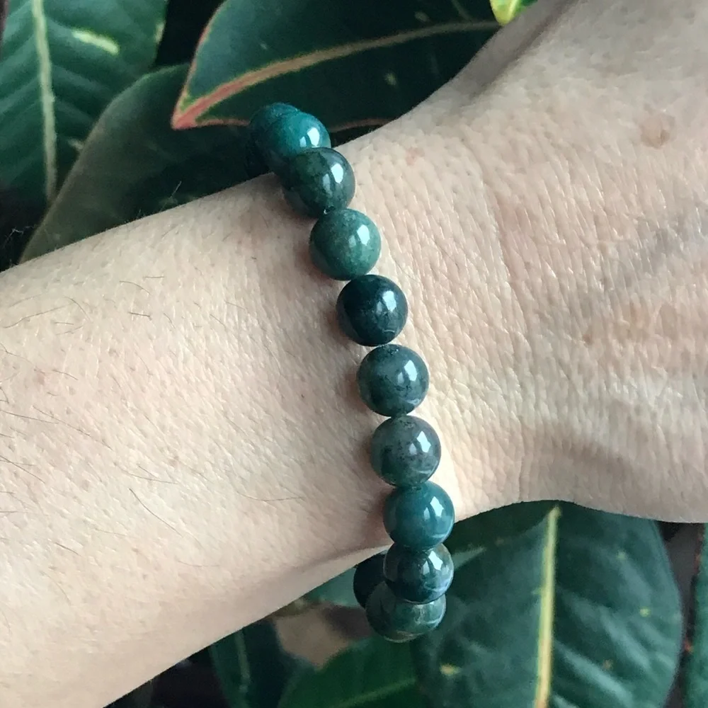 10mm Moss Agate Gemstone Bracelet